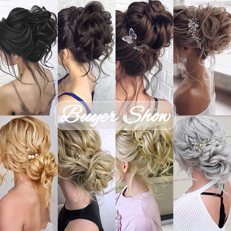 AZQUEEN สังเคราะห์ผม Chignon สีเทาธรรมชาติ Messy Curly ผมวงยืดหยุ่น Scrunchy ผมปลอมชิ้นสําหรับผู้หญิง Hairpins