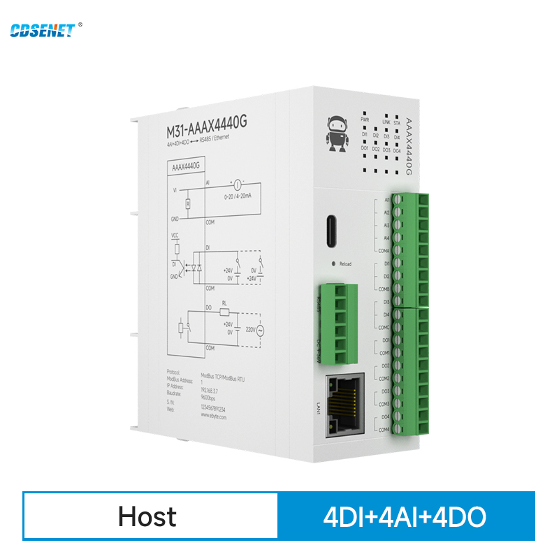 4DI+4AI+4DO Remote IO Modul RS485 Ethernet CDSENET M31-AAAX4440G Analog Switch Erfassung Modbus TCP RTU Firmware Upgrade PNP