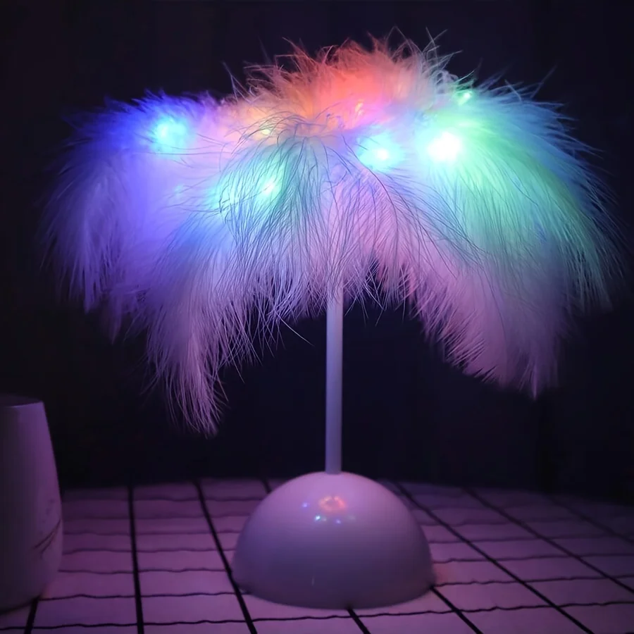 Kreative Feder Tischlampe Warmweißes Licht Baum Feder Lampenschirm Mädchen LED Hochzeit Dekorative Lichter Geburtstagsgeschenk Wohnkultur