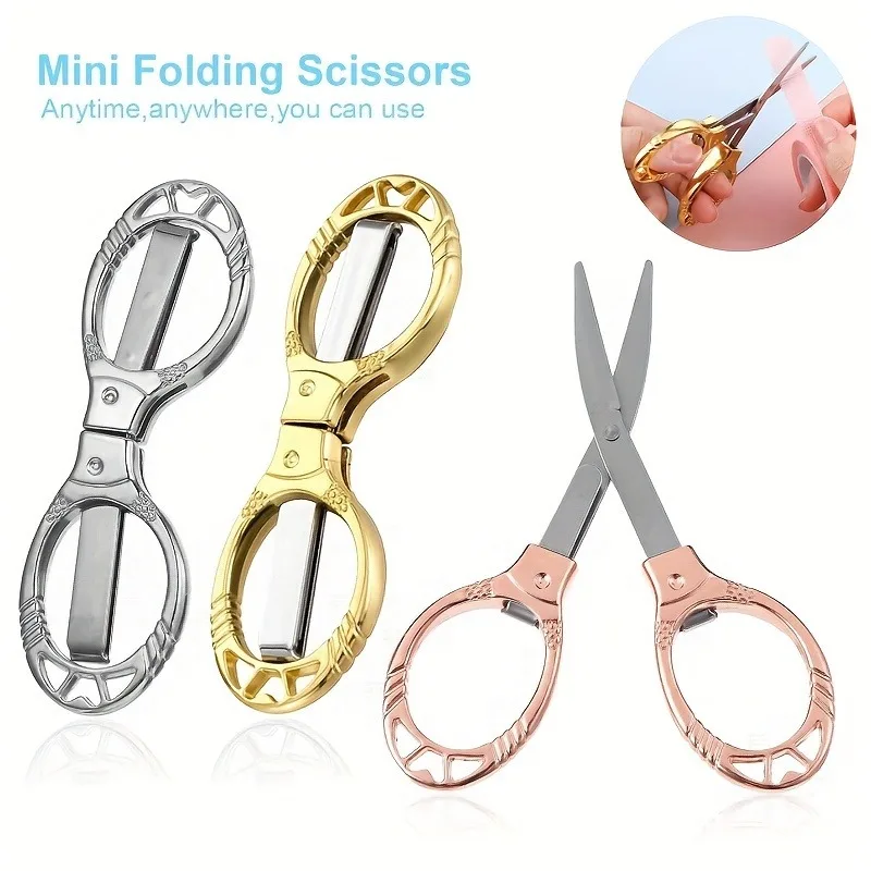 Simple Portable Folding Scissors Solid Color Glasses Shape Paper Cutters Students Handmade DIY Tools School Office Supplies