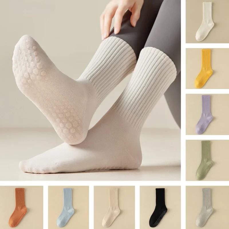 Otoño Invierno Color sólido media pantorrilla profesional antideslizante calcetines deportivos mujeres Yoga Pilates calcetines baile interior Fitness Ballet calcetines