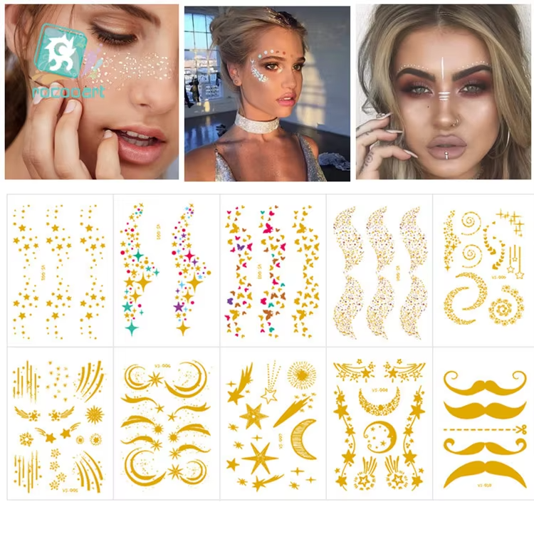 Halloween Navidad Festival brillo tatuajes pegatina pecas destellos tatuaje mujeres estrella metálica Luna cara tatuajes temporales