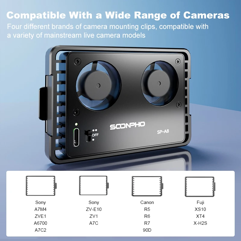 Вентилятор охлаждения камеры SOONPHO SP-A8 для Sony Canon FUJI A7M4 ZVE1 A6700 A7C2 ZVE10 ZV1 R5 90D XS10 XT4 X-H2S Dslr Система охлаждения