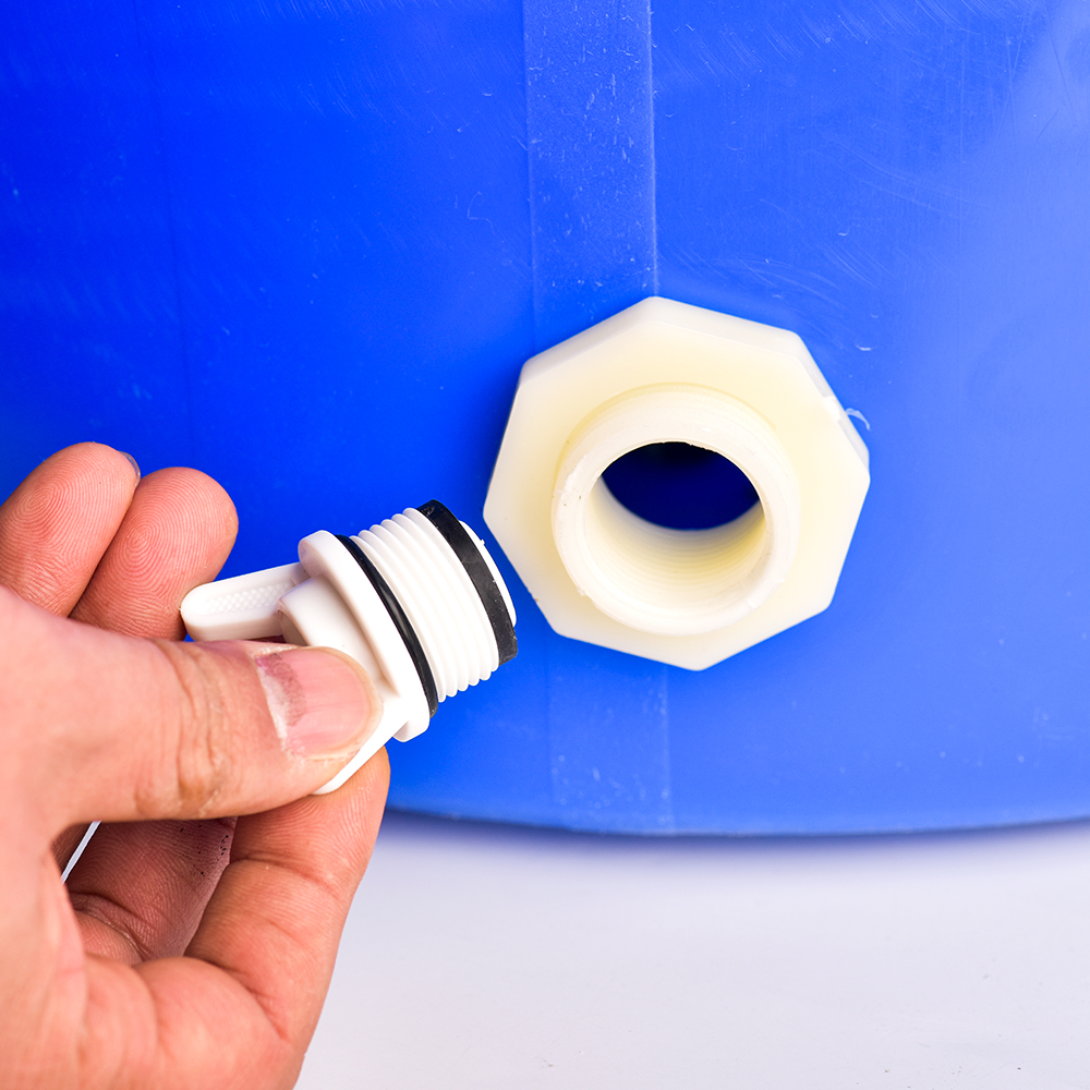 Adaptador de conector de tanque de agua de mamparo de PVC de 1/2 3/4 pulgadas con montaje de tapones, drenaje para acuarios de barriles de lluvia