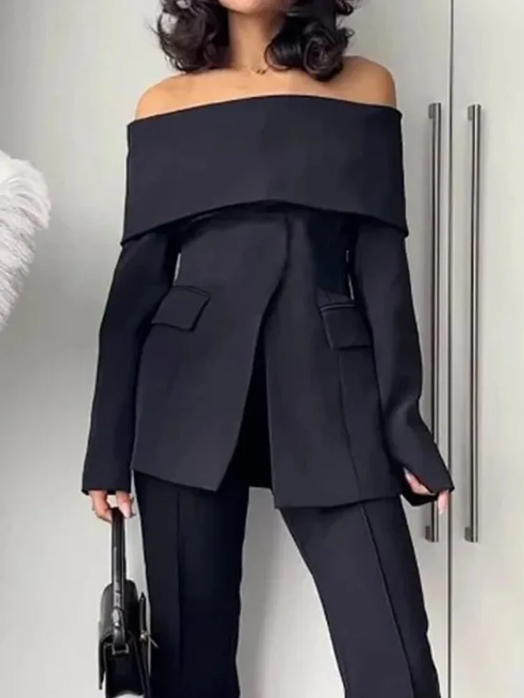 Yeezzi 2025, neue Bürodame, Pendeln, schulterfrei, Blazer für Damen, lange Ärmel, einfarbig, geteilter Reißverschluss vorne, formelle Oberbekleidung
