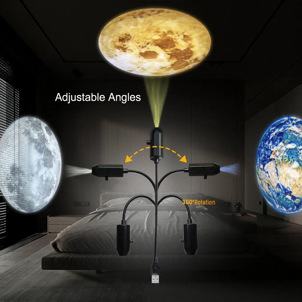 Lâmpada giratória recarregável do projetor da estrela da lua, luz noturna do diodo emissor de luz do planeta azul, presente romântico da decoração do quarto para crianças e amantes