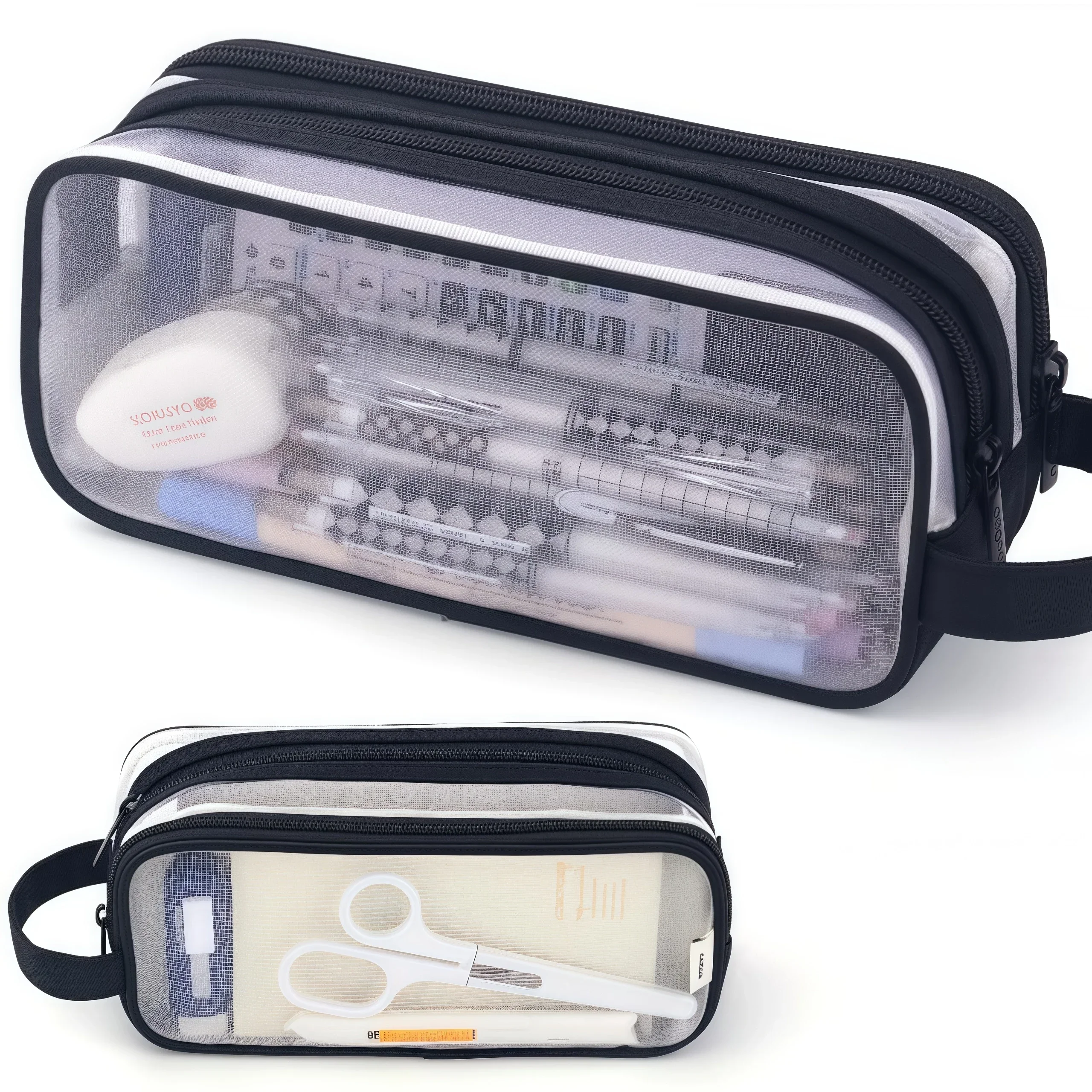 Bleistiftbeutel, doppellagig, transparent, Stiftetui, Kawaii, für Schule, Schreibtisch, Organizer, Federmäppchen, niedliches koreanisches Briefpapier