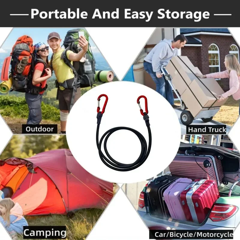 Elastic Tie Rope Mountaineering Buckle Hook Canoe Bike Luggage Packaging Rope Camping Accessories 90CM