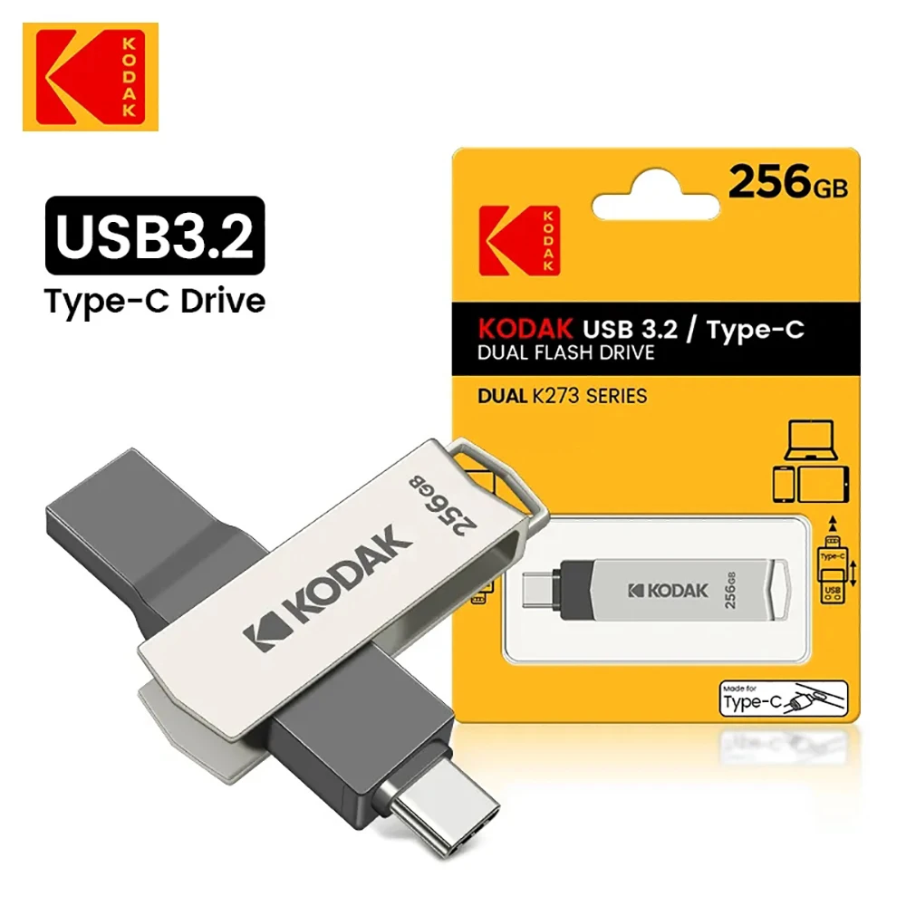 KODAK Type C USB Flash Drive K273 USB3.2 OTG Pendrive 32GB 64GB 128GB 256GB Hoge Snelheid Metalen Dual-Purpose Schijf Memory Stick