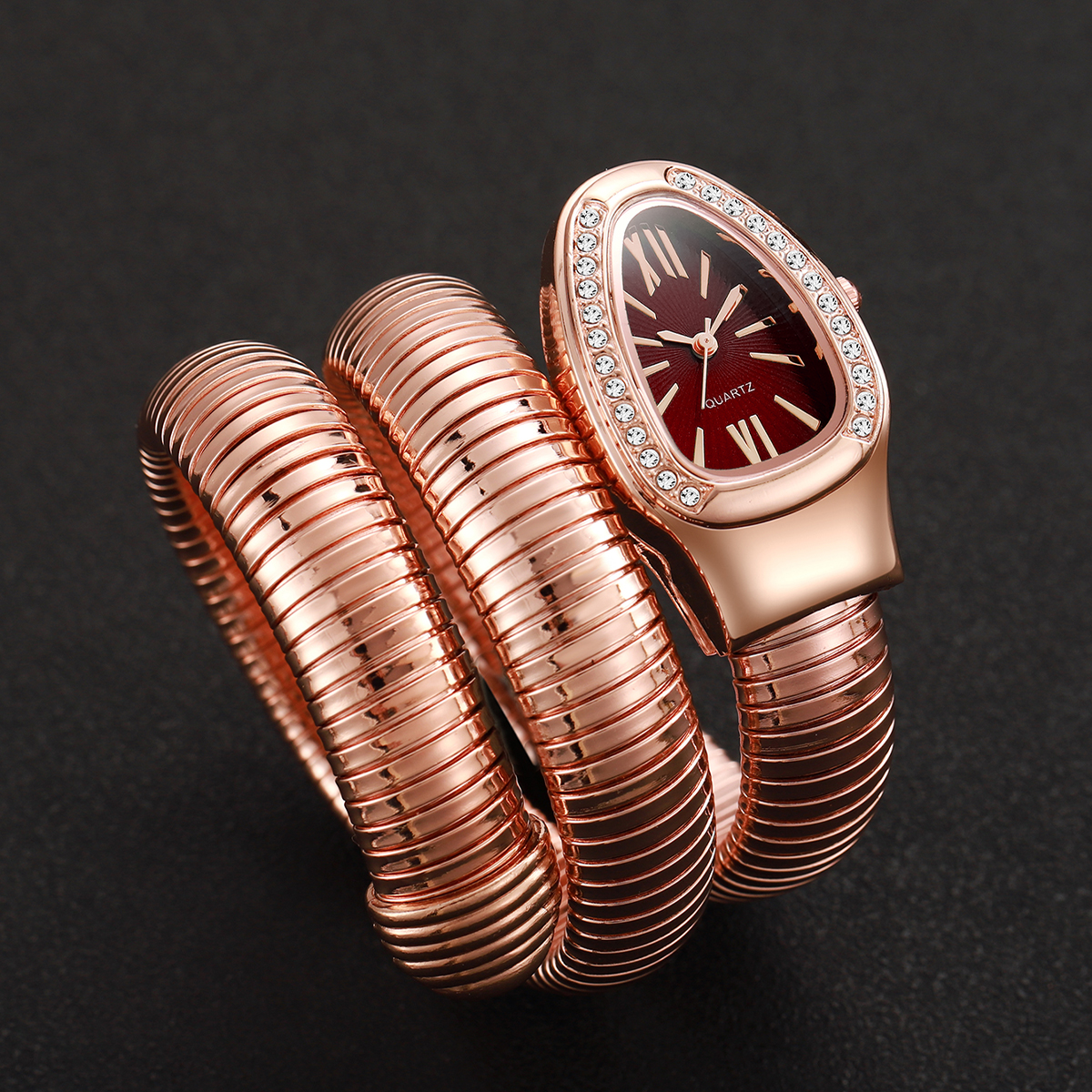 Relojes de cuarzo con forma de serpiente para Mujer, Reloj de pulsera con esfera romana y diamantes de imitación de lujo, Reloj para niñas