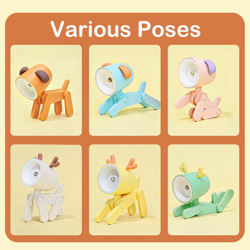 LED Night Light Mini Folding Desk Lamp Cute Pet Lights Dog Deer Portable Night Light Student Living Room Decor Gift