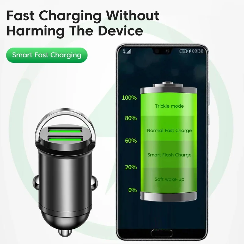 Mini cargador USB de doble puerto para coche, adaptador de carga rápida para iPhone 13, 12, Xiaomi, Huawei y Samsung, 200W