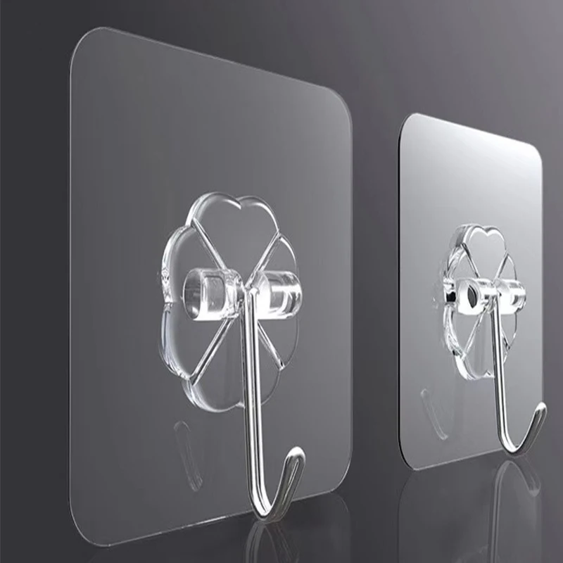 Ganchos adhesivos transparentes para pared, sin perforaciones y sin rastro, ganchos adhesivos para baño y cocina con soporte de carga fuerte