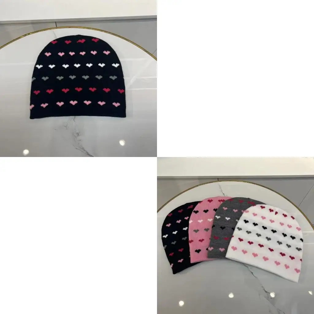652F remaja dewasa jacquard hati rajutan topi musim dingin bersepeda lebih tahan angin