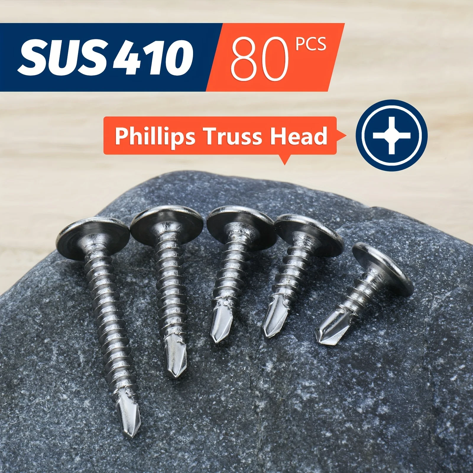 Kit surtido de tornillos de chapa metálica con cabeza de armazón modificada, tornillos de perforación autorroscantes de acero inoxidable para Metal, plástico y madera, 80 Uds.