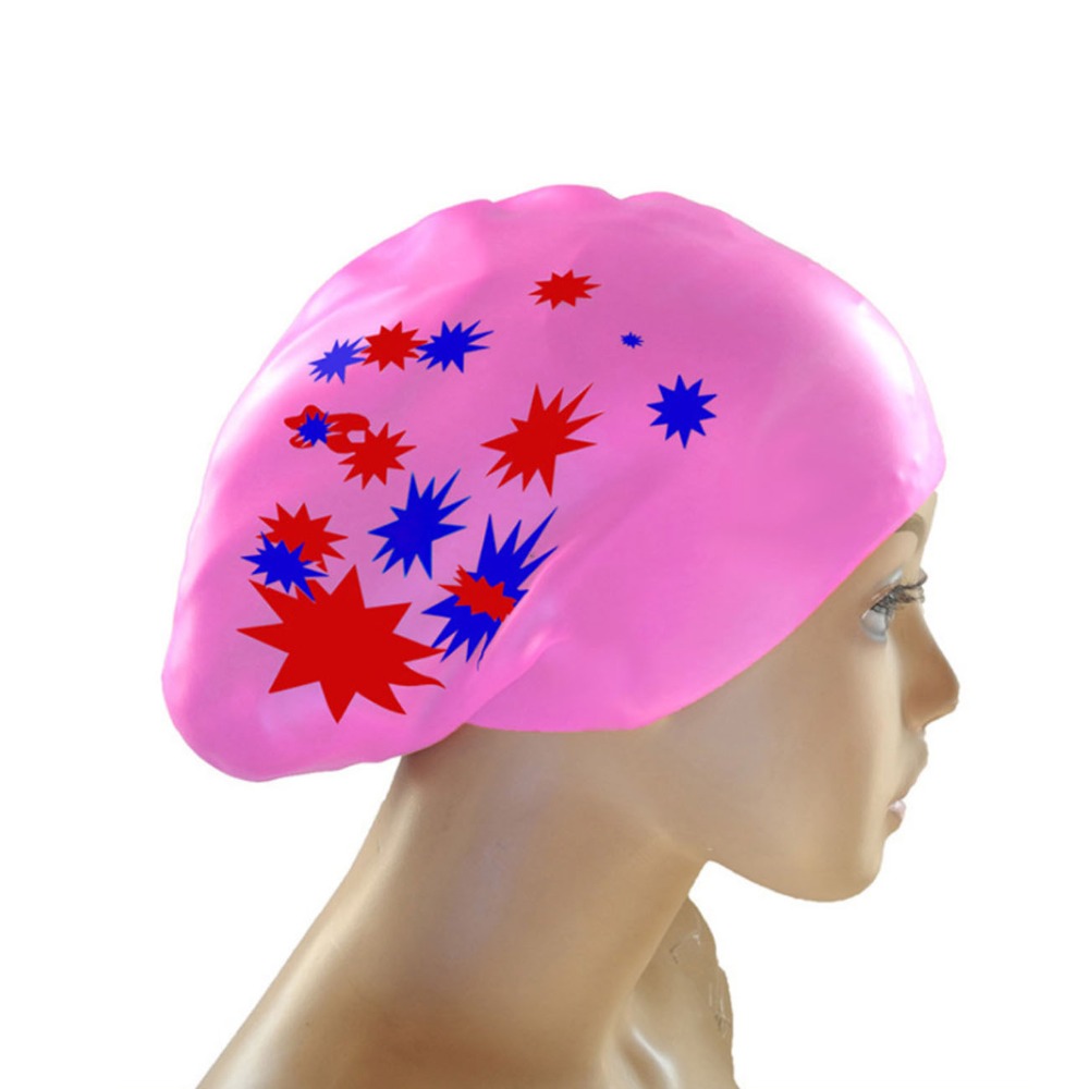 Gorro de natación de gran tamaño para mujer, gorro de natación con patrón de estrella elástica, resistente al agua, Gel de sílice, Silicona