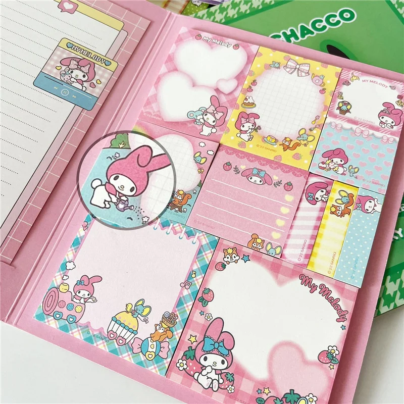 Kawaii Cartoon Hello Kitty Incolla nota adesiva Mymelody Cinnamoroll Carino Kuromi Notebook Studente Scuola di cancelleria per ufficio