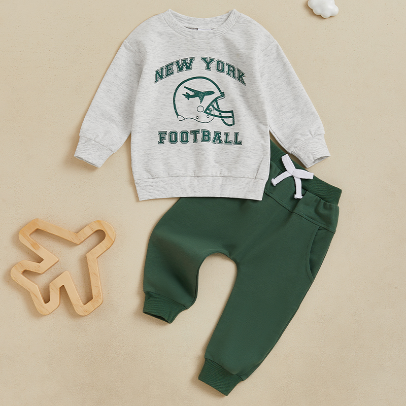 2024-06-18 Lioraitiin Toddler Boy Fall Clothes Letter Print Long Sleeve Sweatshirt with Solid Color Pants 2Pcs Outfits
