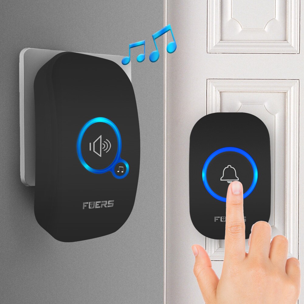 Timbre inalámbrico Fuers, timbre de bienvenida a prueba de agua, timbre de puerta de casa, alarma inteligente de 32 canciones con batería para tienda y Hotel
