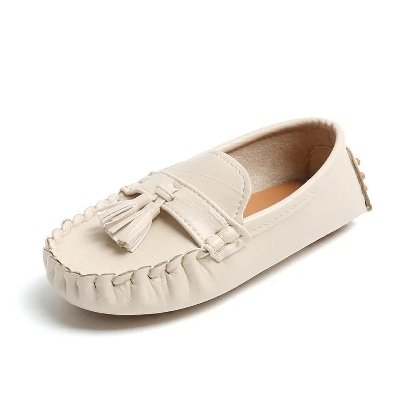 Kinder Mokassin Schuhe Jungen Wohnungen Müßiggänger Nicht-slip Quasten Nette Kinder Casual Leder Schuhe Weiche Slip-on Plissee einfarbig 2023