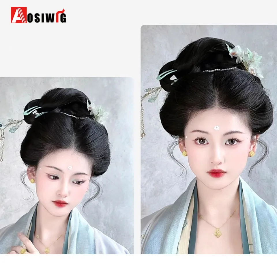Synthetic Ancient Costume Hanfu One-piece Bun Ming Style Tang Style Song Style Bun Headband Design Suitable For Daily Wear Wig