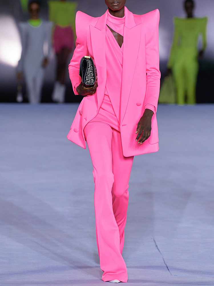 Женский блейзер с флуоресцентной подкладкой, двубортный Длинный блейзер с высоким разрезом на плечах, 2024