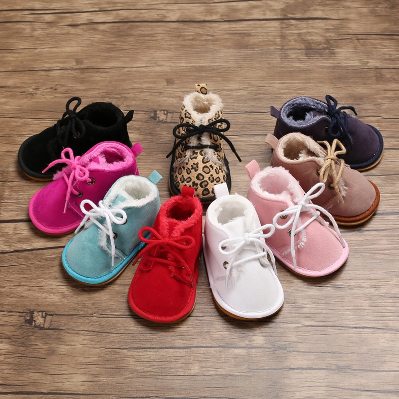 Bequeme Schnürstiefel für Babys, weiche, warme Pelzstiefel für Spaziergänge im Innen- und Außenbereich, Herbst und Winter