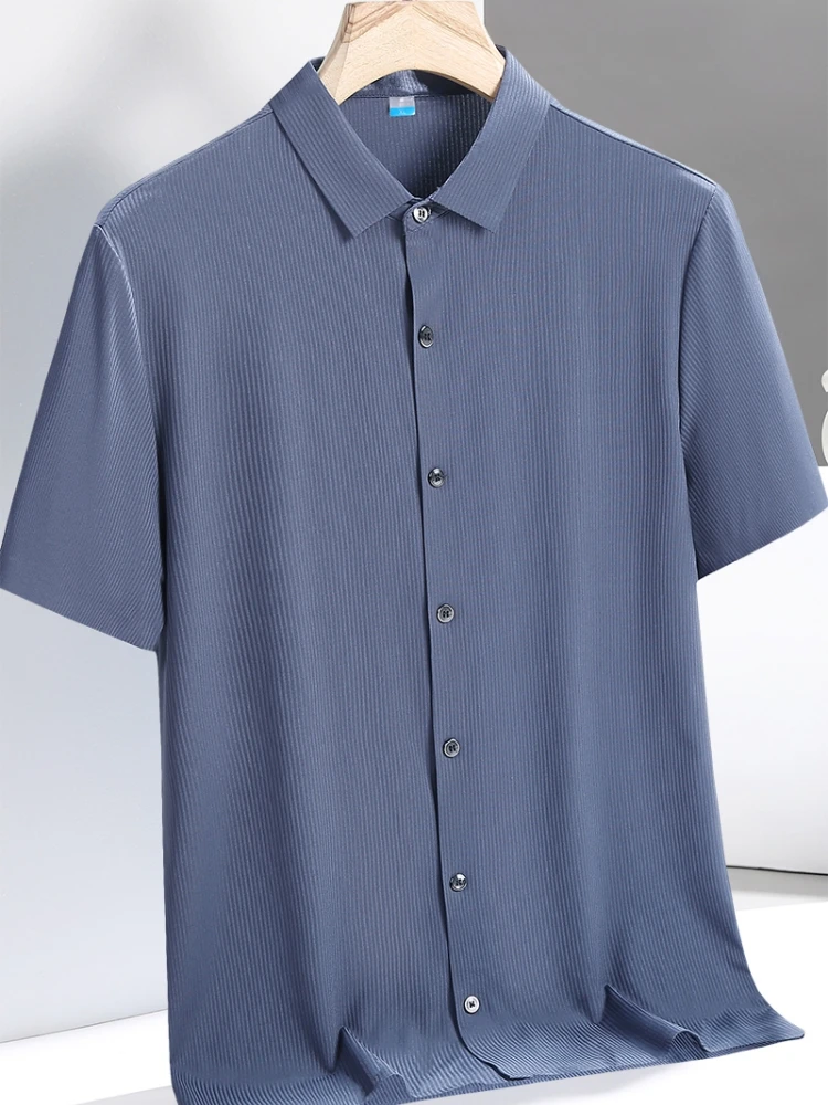 Camisas de seda de hielo para hombre, Top de manga corta para hombre, secado rápido, clásico, talla grande 5XL 6XL 7XL 8XL, blusa Social holgada de verano grande