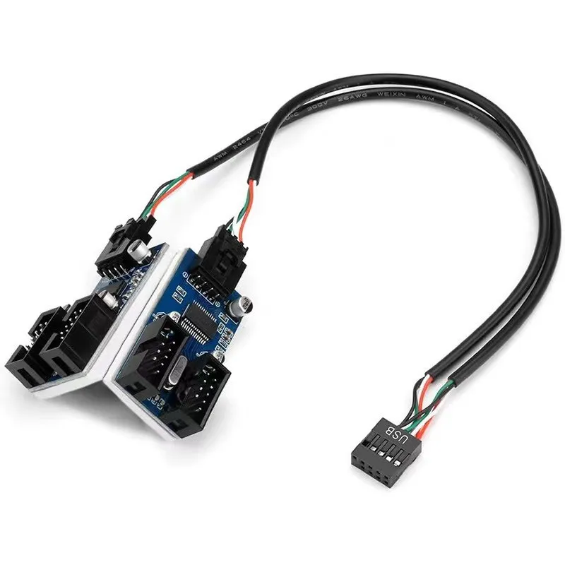 Divisor USB de 9 pines, placa base, interfaz hembra USB, divisor de cabezal, adaptador de Cable de extensión de 1 a 2, conectores HUB USB de 9 pines y 1 a 4