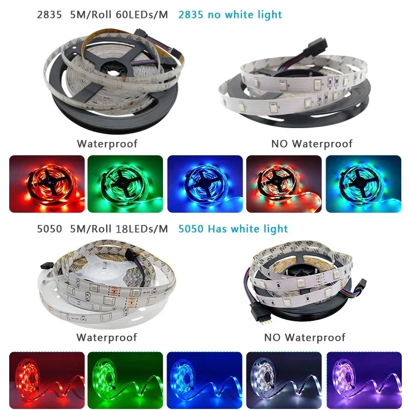 RGB-LED-Streifen, 12 V, wasserdichtes LED-Licht-Außenband, 5050, 2835, selbstklebend, flexibel, 15 m, 20 m, Luces Ice String, LED-Wand, Raumband