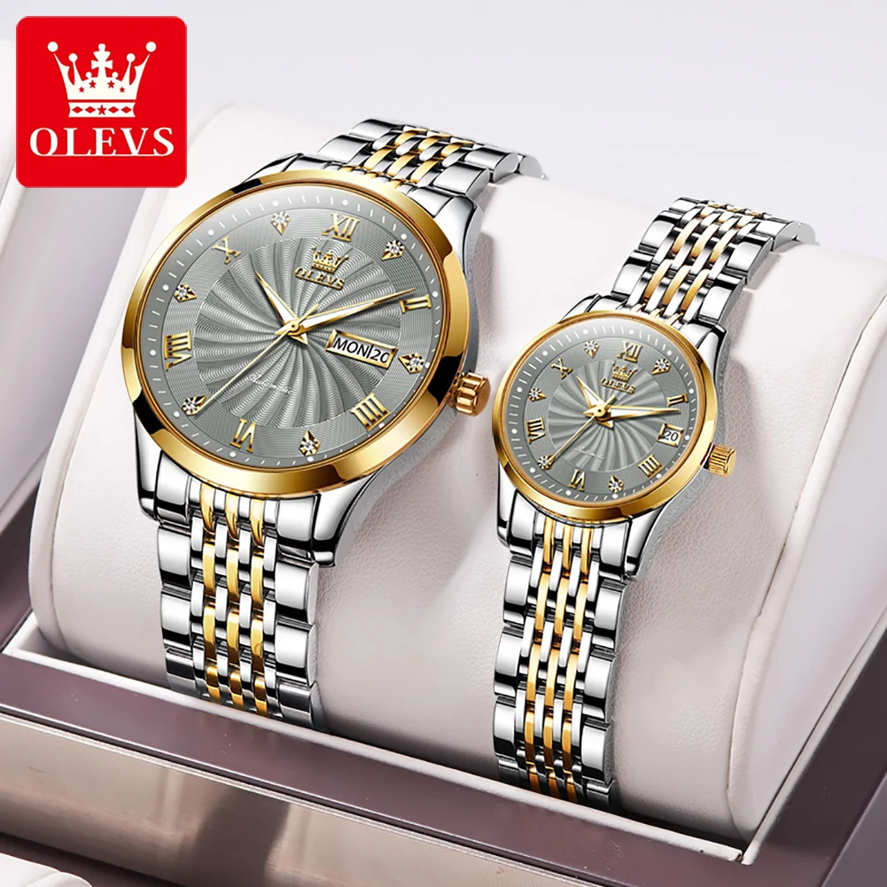 OLEVS นาฬิกาข้อมือคู่รักสแตนเลสสตีลกันน้ำได้, นาฬิกาคู่รัก