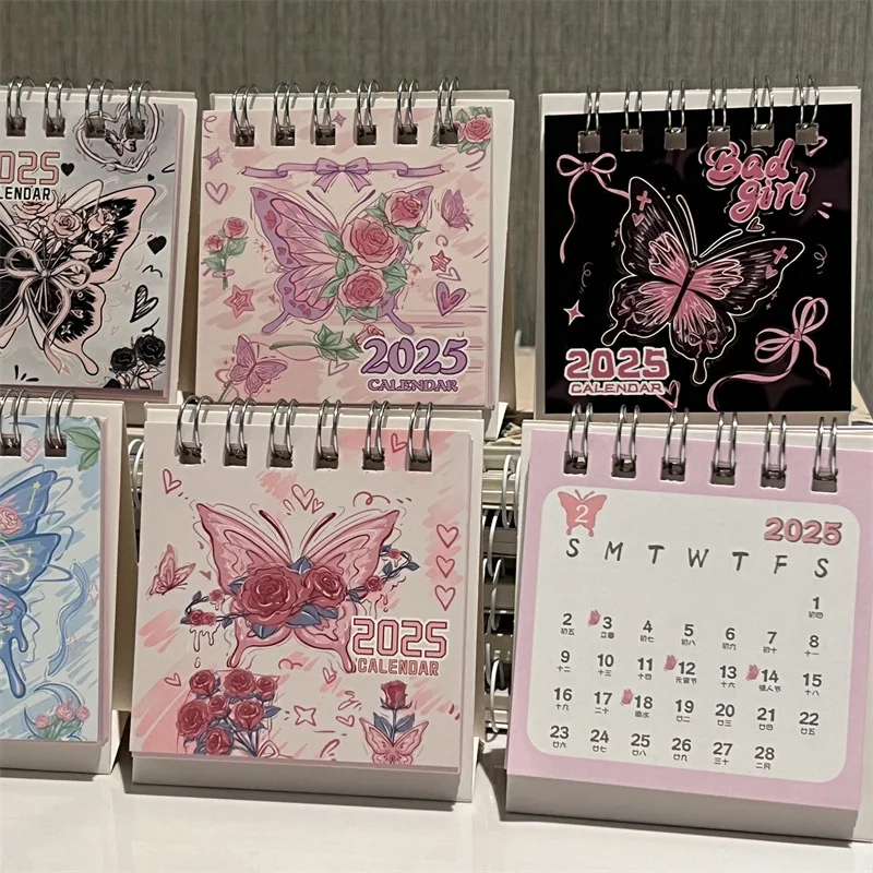 Butterfly Calendar 2025 Mini Desktop Student Desk Calendar Ins Girl Heart High Value Mini Small Desk Calendar