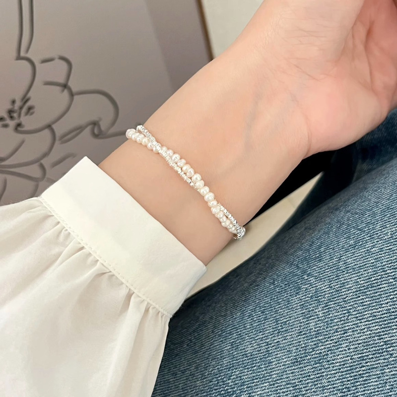 VENTFILLE-pulsera de perlas de doble capa de plata 925 para mujer y niña, joyería coreana con cuentas de diseño, envío directo