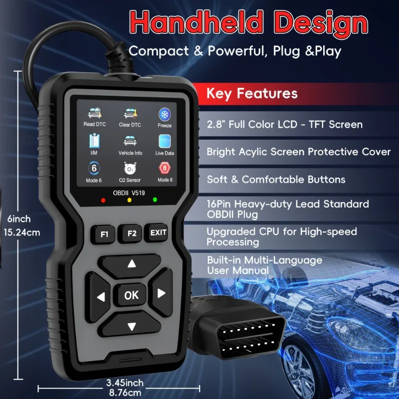 Geavanceerd OBD2-scannediagnostisch hulpmiddel |   Professionele motorkodelezer en reset |   Real-time data diagnostische leeshulpmiddel