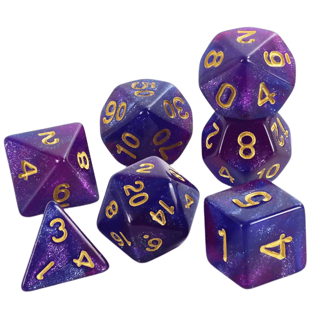 Polyhedrale dobbelstenen set 7-delige dobbelstenen met Galaxy-thema voor DND RPG-bordspelaccessoires