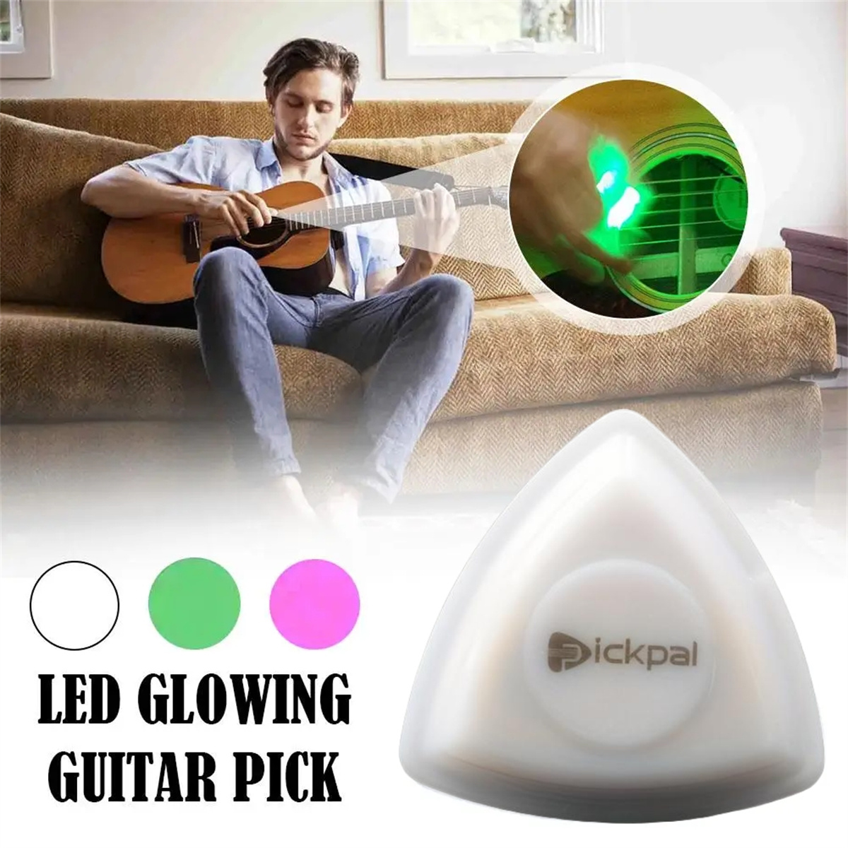 Miwayer – médiator de guitare électrique lumineux LED, ABS, avec Options de lumière tricolore (blanc/vert/violet)