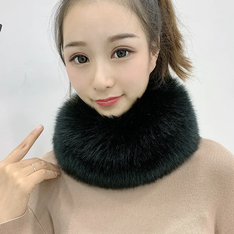 Bufandas peludas de longitud para mujer, bufanda cálida a la moda con cuello de piel de zorro sintética, chal, estola, círculos envolventes para el cuello peludos