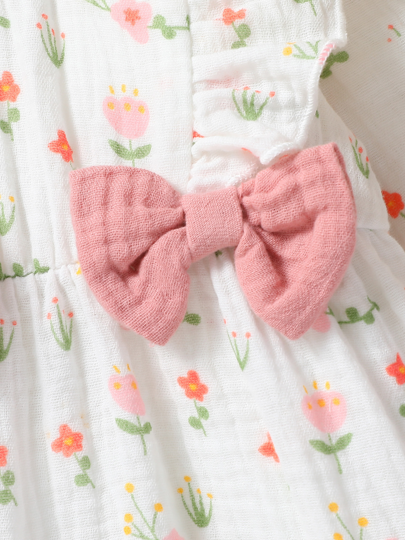 Tuta quotidiana da bambina per tutte le stagioni con stampa floreale a maniche lunghe con fiocco per vestiti da neonato-6 mesi + fascia per capelli