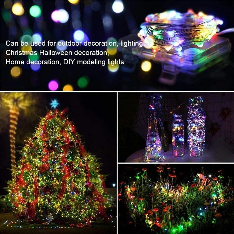 Guirnalda de luces LED para exteriores, guirnalda de hadas con batería, luces de alambre de cobre para Navidad, fiesta, boda, 8 colores