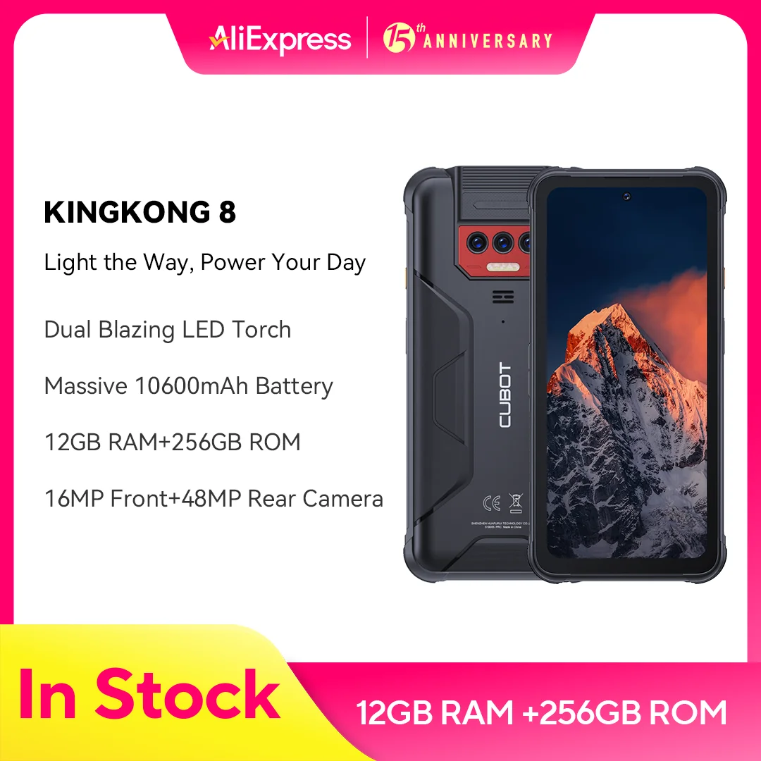 Водонепроницаемый прочный смартфон IP68, Android 13, Cubot KingKong 8, восьмиядерный процессор, 12 ГБ ОЗУ (6 + 6 ГБ), 256 ГБ ПЗУ, 10600 мАч, камера 48 МП, NFC