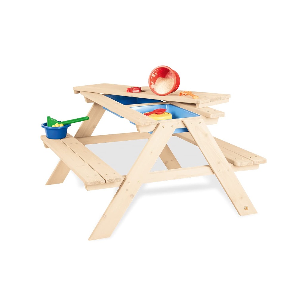 Kindersitzgarnitur Matsch-Nicki for 4, inkl. 2 Bänder und abnehmbares Arbeitsplatte, für Kinder ab 2 Jahren, aus massivem Holz
