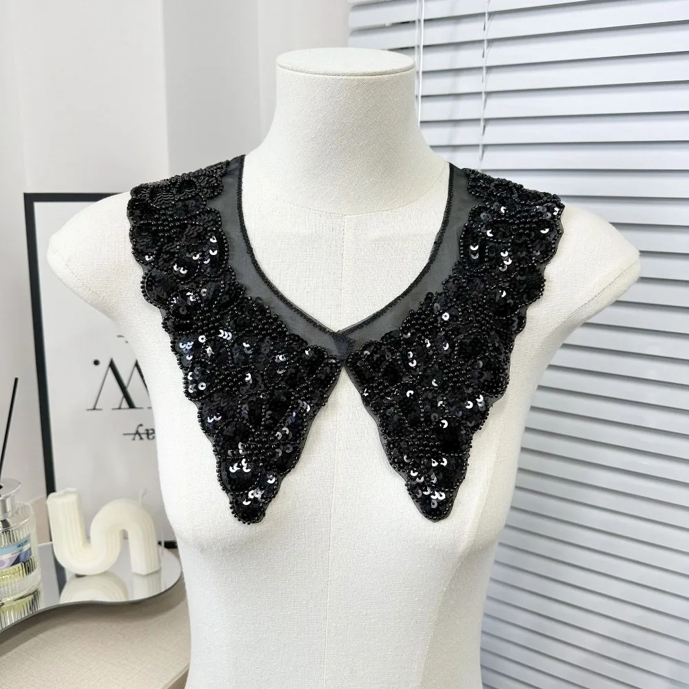 ใหม่เพชรเย็บปักถักร้อยผู้หญิงลูกไม้ปลอมคอ Lace Up Shawl ด้านหน้ากระเป๋าที่กระโปรงผู้หญิงเสื้อคลุมปลอมปลอกคอ