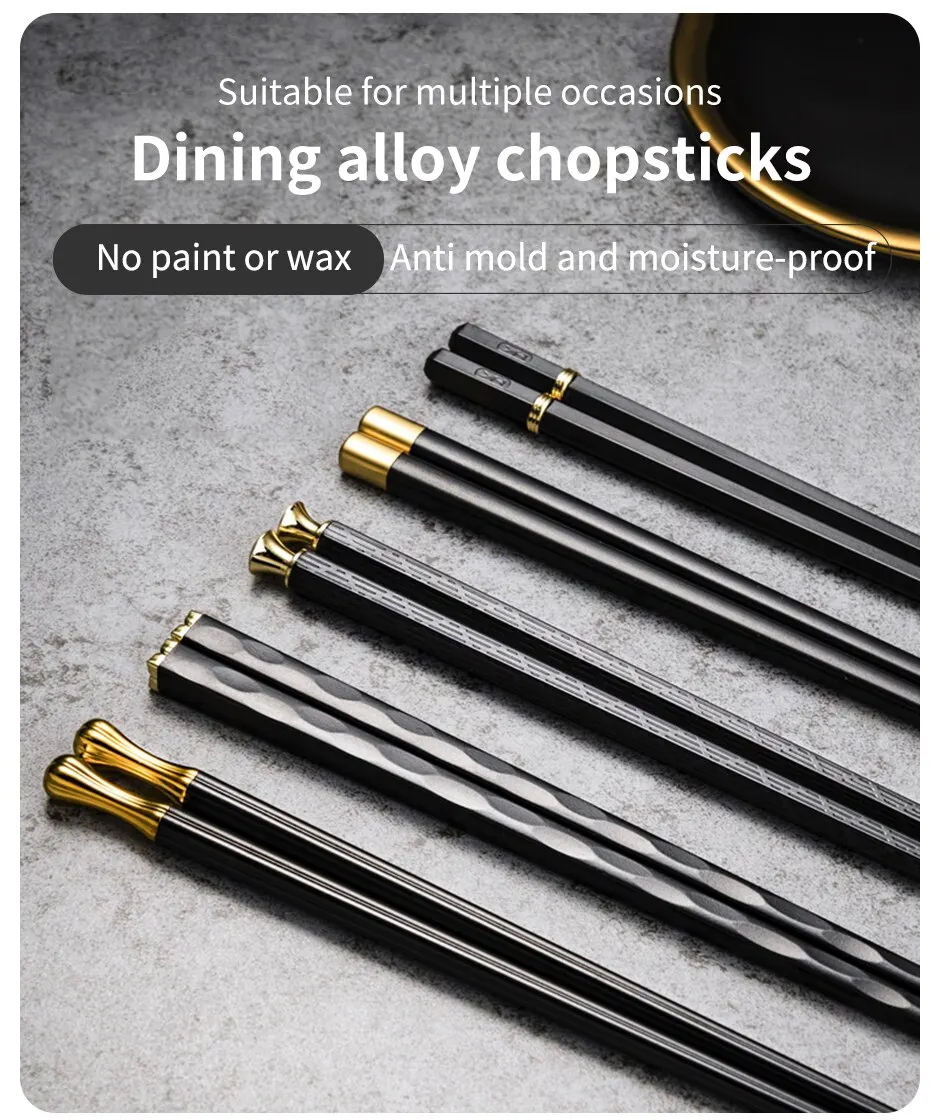5 คู่ตะเกียบจีนญี่ปุ่นโลหะผสมReusable Mildewproof Non SilpในครัวเรือนClassic Series