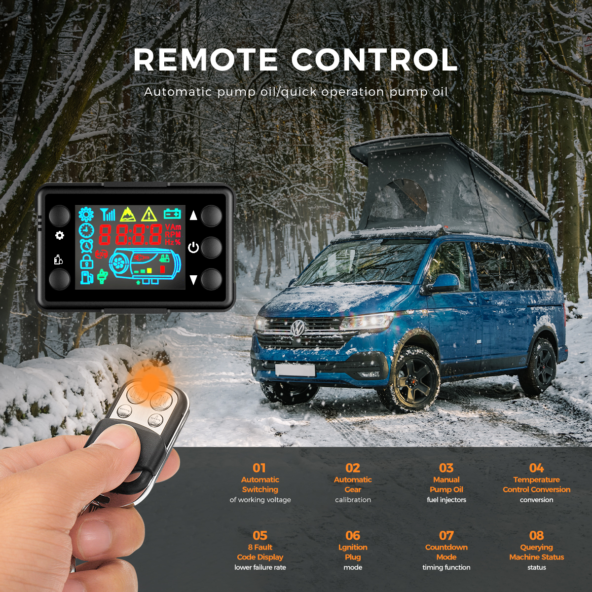 Chauffage à Air Diesel 8kw 12V /24V, pour camping-car, chauffage de stationnement avec télécommande, moniteur LCD, diffusion vocale pour camping-car