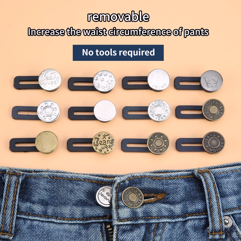 4 Stück Hosen-Verlängerungsknopf-Bund für Jeans, Halsbänder, Manschetten, kein Nähen, einziehbare Metallknöpfe (12 Stile, Sie können wählen)