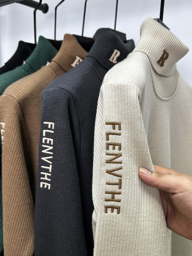 Suéter bordado de lujo de marca de alta gama para hombre, diseño de otoño e invierno, nuevo informal de negocios, cuello alto tejido, cuello alto