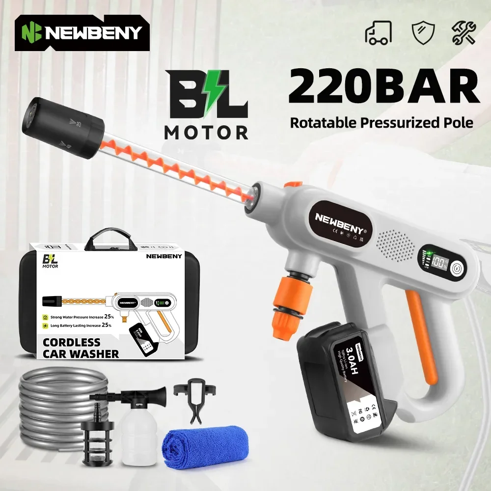 NEWBENY 220 бар 5 в 1 Бесщеточная мойка высокого давления 3 передачи Беспроводной бытовой инструмент для очистки автомобиля и сада для аккумуляторного штифта Makita