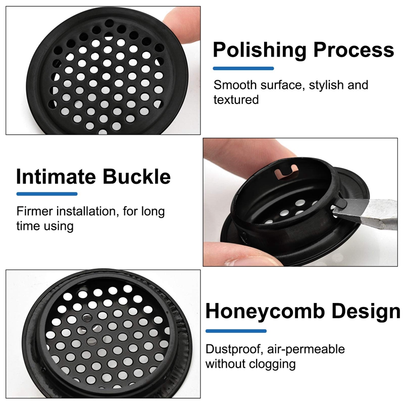 Aço inoxidável Rodada Vent Louver, Circular Soffit Vent, Mesh Hole, Roupeiro, Gaveta, Estante, Cozinha, 50Pcs, 35mm