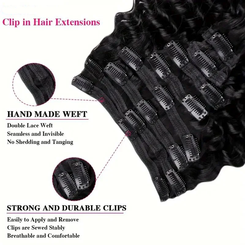 Deep Wave คลิปต่อผมมนุษย์สําหรับผู้หญิง 8 ชิ้น Cuticle Aligned ผมจริง Curly หนาปลาย 120 กรัม/เซ็ต 18 คลิป