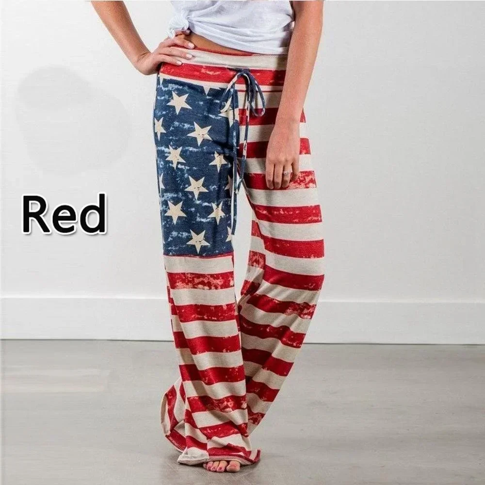 Plus Size Dames S-8XL Mode Casual Losse Stretch Afdrukken Trekkoord Lounge Broek Pyjama Lange Wijde Pijpen Broek
